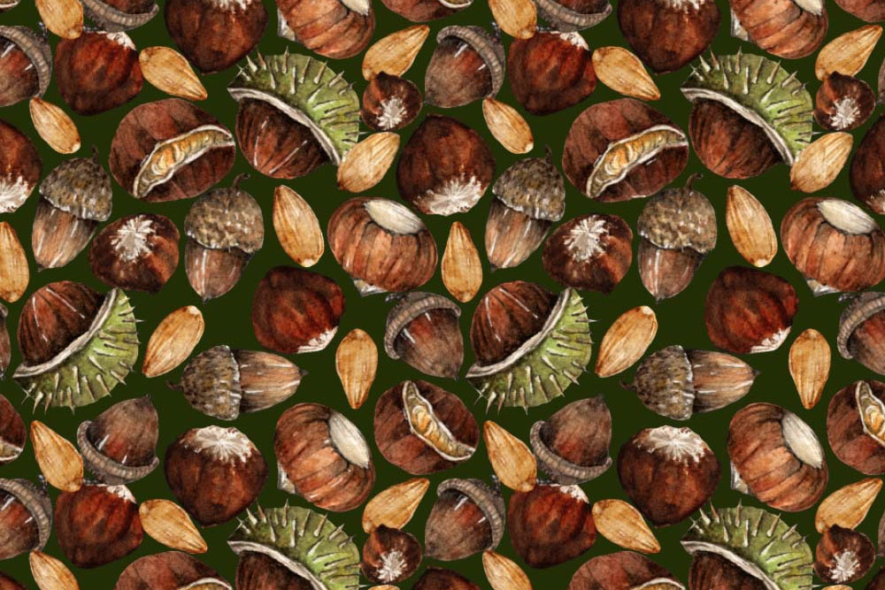 Dekostoff für Outdoor mit Kastanien & Nüssen