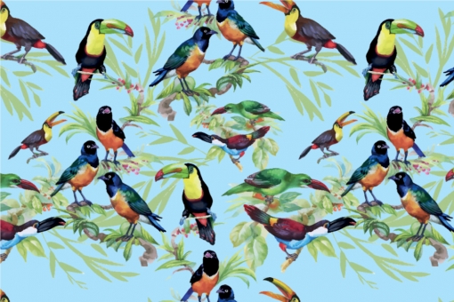 Outdoorstoff Paradiesvögel Hellblau