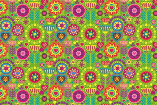 Frottee mit Fleece - Hippie-Blumen Grün