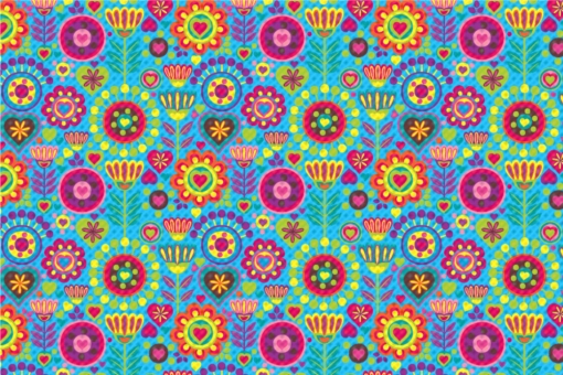 Frottee mit Fleece - Hippie-Blumen Hellblau