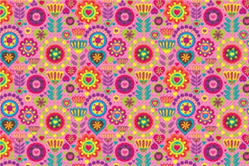 Frottee mit Fleece - Hippie-Blumen Rosa