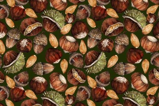 Dekostoff Outdoor - Kastanien und Nüsse 