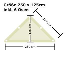 Ready Segeltuch Dreieck Rechtwinklig - 250 x 125 cm inkl. 6 Ösen - Sand 