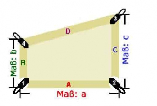 Fertig-Segeltuch B1 Fluorcarbon - angeschn. Rechteck - a: 230 x b: 234 x c: 266 cm - Hellgrau 